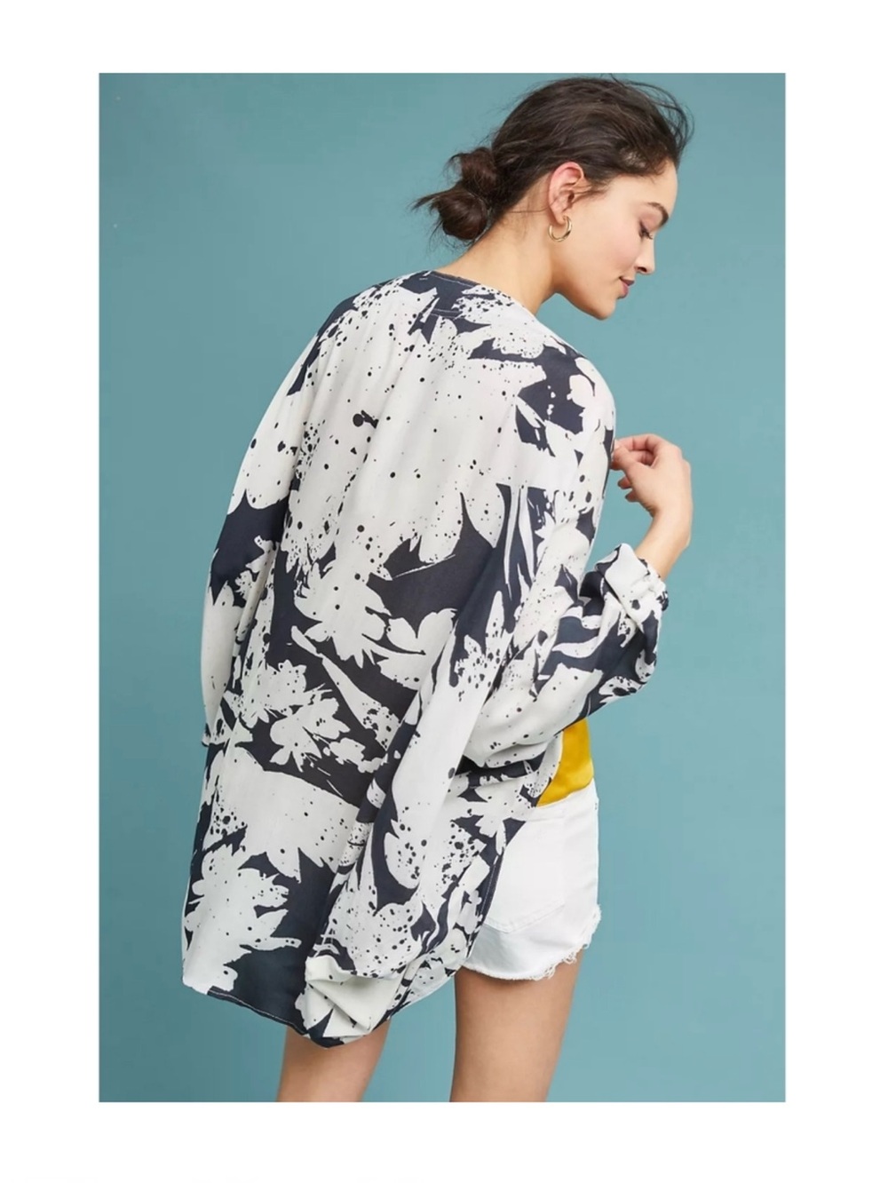 AKEMI + KIN Anthropologie Cocoon Kimono Cardigan S M L XL Blue White Beach Boho - Picture 12 of 12